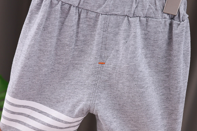 Trendy Collared Gray Striped T-shirt and Shorts Boys Set with classic stripes