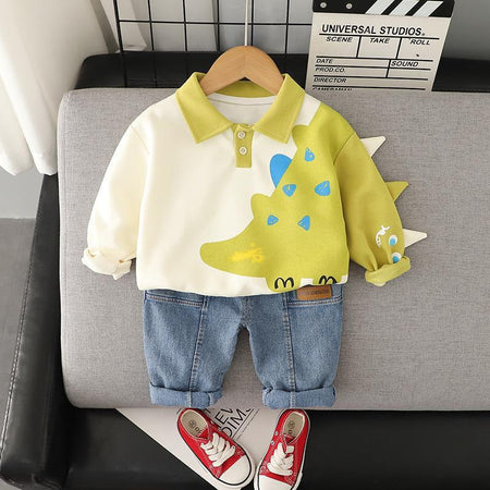 Fashionable Cozy Dinosaur T-shirt and Jeans Boys Set by Ju Ju Jam