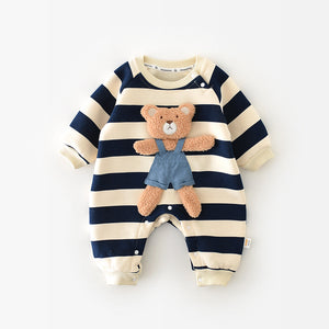 Cute Cozy Striped Teddy Bear Romper for Babies - Ju Ju Jam