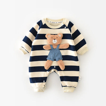 Cozy Striped Teddy Bear Romper in Soft Fabric - Ju Ju Jam