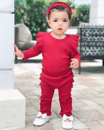 Cozy ribbed baby girls romper and headband set from Ju Ju Jam – soft and comfortable outfit perfect for everyday wear.