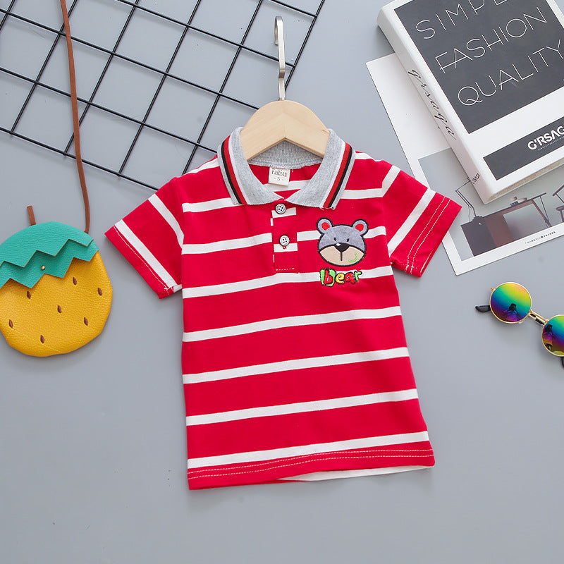 Bear Collar Striped Boys T-shirt and Shorts Set