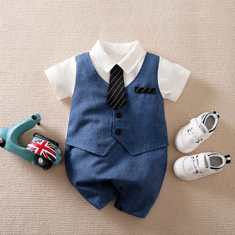 Dapper Tie and Suit Boys Romper by Ju Ju Jam - Stylish romper featuring a tie and suit design for a sophisticated look.