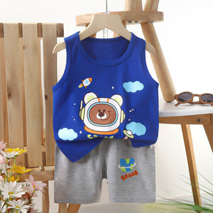 Dark Blue Boys Cartoon Set - Stylish outfit featuring a fun cartoon graphic in dark blue, perfect for casual wear and play, available at Ju Ju Jam.