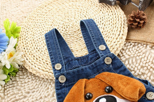 Ju Ju Jam Denim Jumpsuit for Kids - Features a cute 3D dog design, perfect for playful adventures.