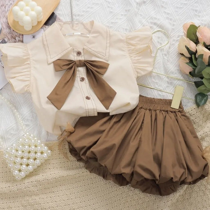 Ju Ju Jam elegant ruffle top and shorts girls' set, featuring a beautifully ruffled top paired with matching shorts for a chic and stylish outfit.