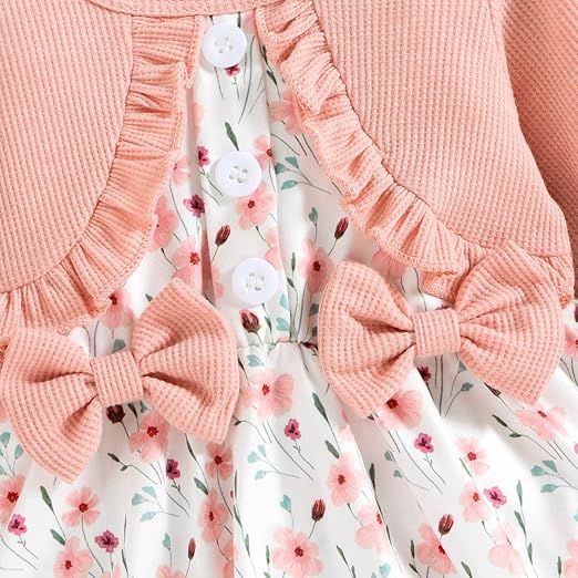 Adorable bowknot romper dress for baby girls, complete with headband - perfect for playtime or special events from Ju Ju Jam.