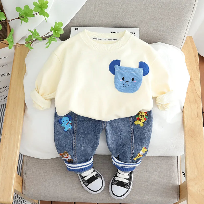 Ju Ju Jam boys' cozy set with elephant pocket design, featuring a soft sweatshirt and matching pants.