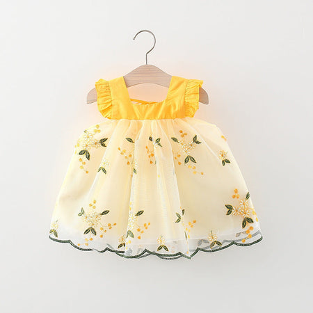 Embroidered girls yellow dress by Ju Ju Jam