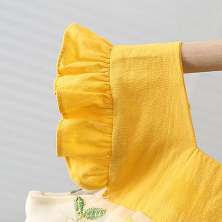 Stylish yellow dress with floral embroidery for girls by Ju Ju Jam