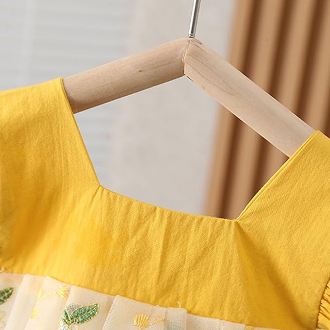 Charming yellow dress for girls with intricate embroidery - Ju Ju Jam