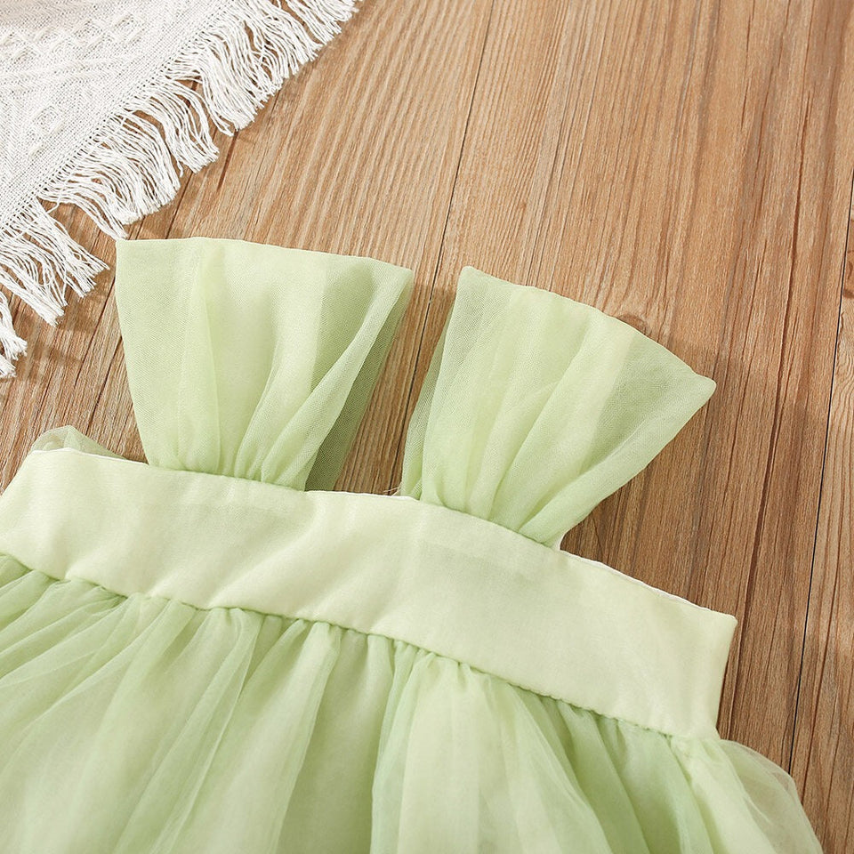 Green Blossom Festive Flare Girls Dress