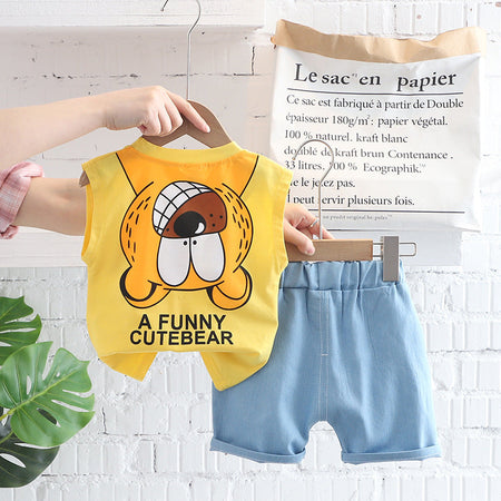 Cute bear back print shirt and pants set for boys from Ju Ju Jam, offering a whimsical and casual outfit.