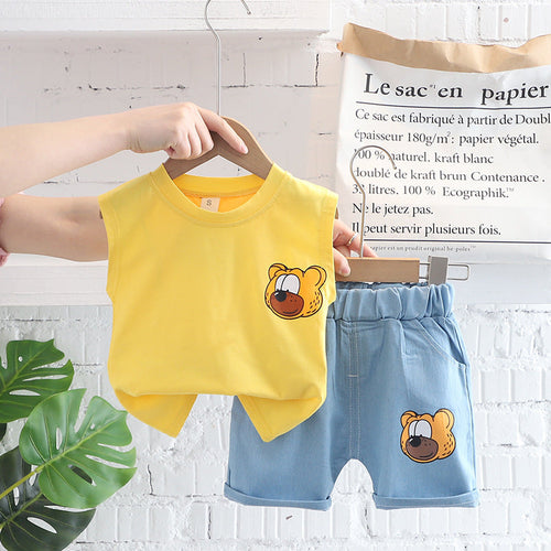 Ju Ju Jam Funny Cute Bear back printed boys' set, featuring a shirt with a playful bear print on the back and matching pants.