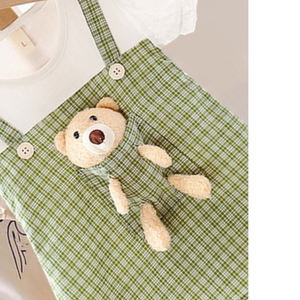 Playful 3D Teddy Suspender Style Girls Dress