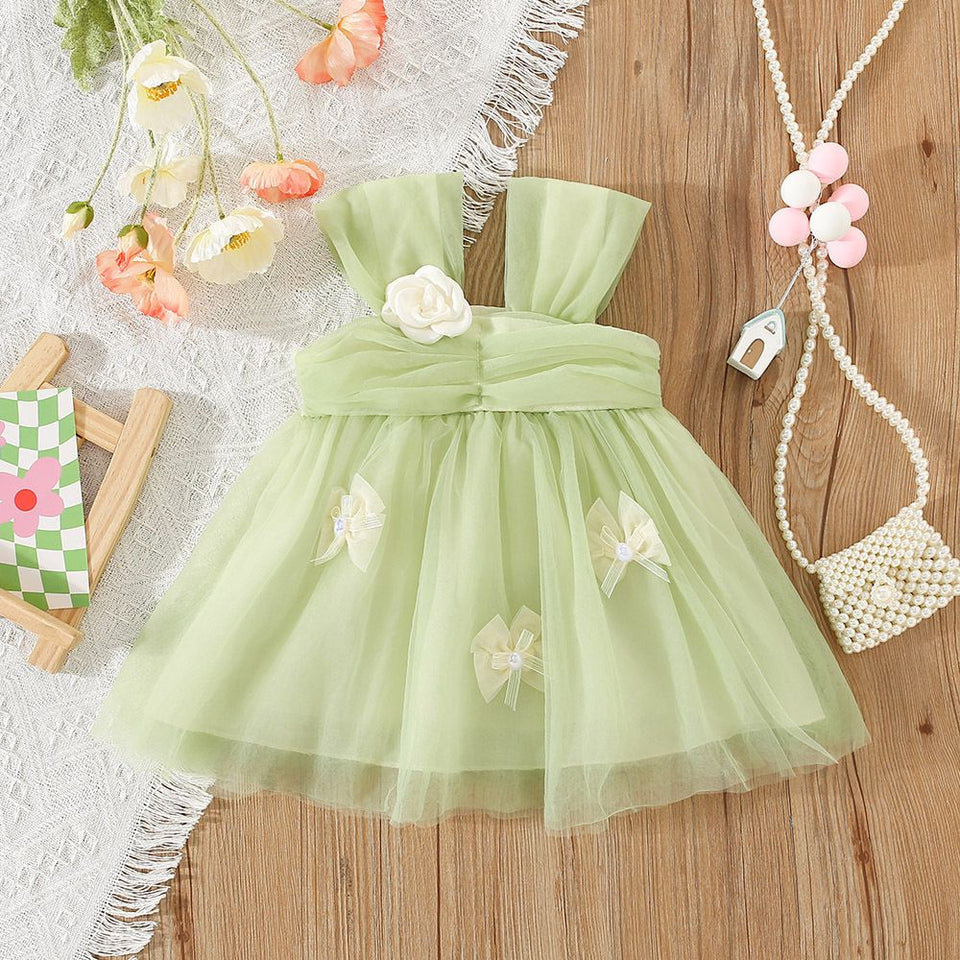 Green Blossom Festive Flare Girls Dress