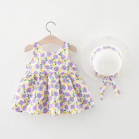 Lavender Bow Girls Dress With Hat