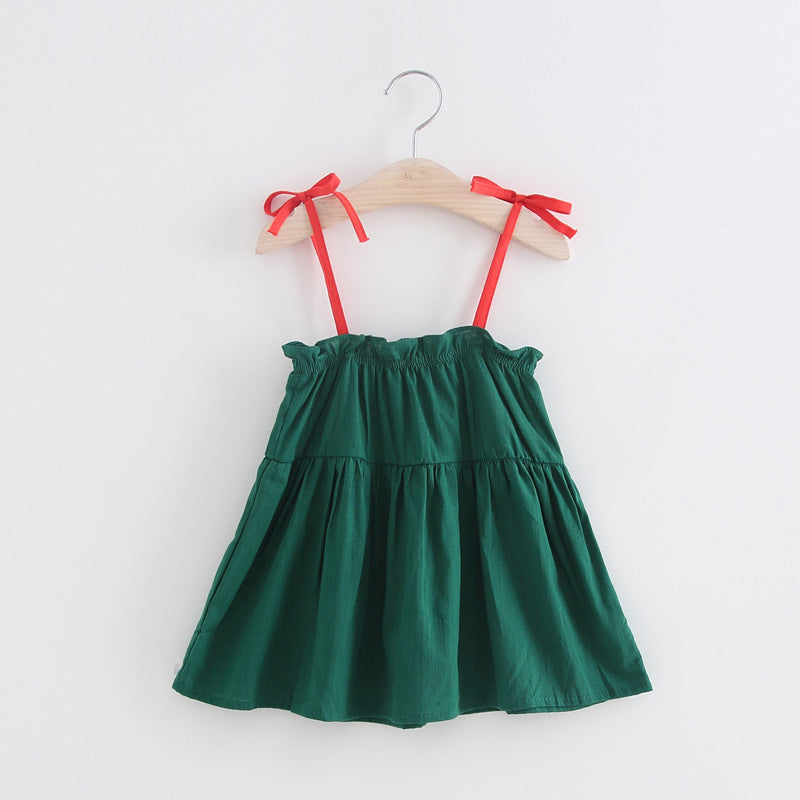 Green Tie Sleeves Girls Dress - Stylish baby girl dress featuring tie sleeves and a vibrant green color, perfect for casual and special occasions, available at Ju Ju Jam.