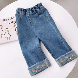 Embroidered Bottom Girls Denim Straight Fit Jeans