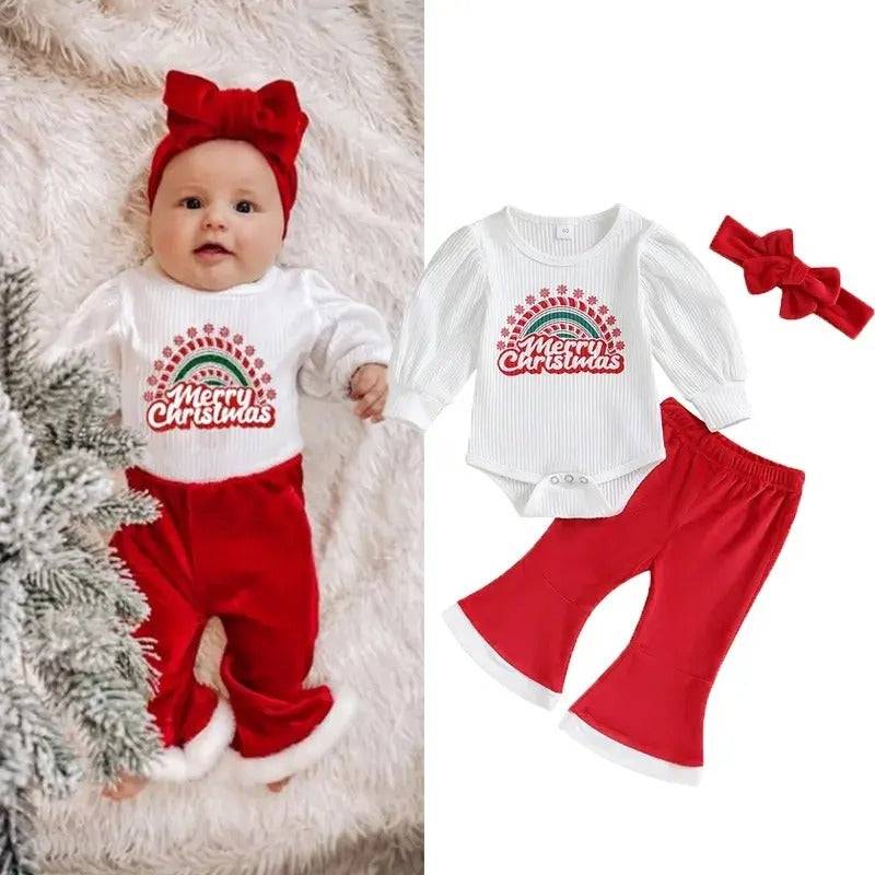 Ju Ju Jam Christmas romper and hairband set, a perfect holiday outfit for baby girls.