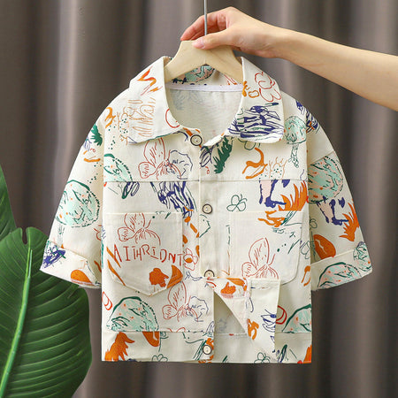 Vibrant Doodle Vibes Boys Shirt, colorful and fun, featuring a playful doodle design, perfect for casual wear, available at Ju Ju Jam.