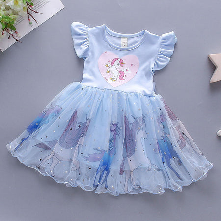 Disney Princess Girls Unicorn Dress by Ju Ju Jam, a charming combination of fairy-tale magic and colorful unicorns.