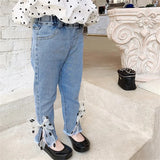 Polka Dotted Bow Denim Girls Jeans