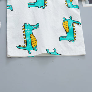 Ju Ju Jam's White Dino Shirt and Bottom Set - Ideal attire for dinosaur enthusiasts