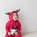 Adorable and festive 3D Reindeer romper for babies, perfect for Christmas, designed by Ju Ju Jam.