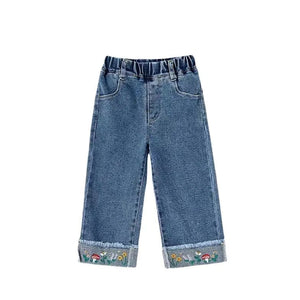 Embroidered Bottom Girls Denim Straight Fit Jeans