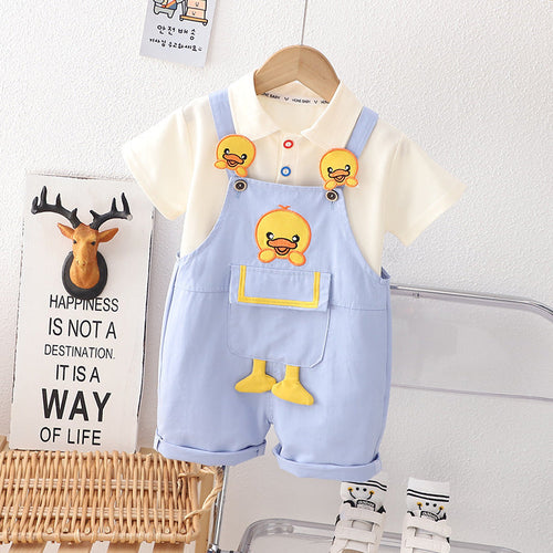 Baby boy and girl in a Hanging Duck jumpsuit from Ju Ju Jam.