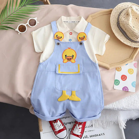 Cozy baby jumpsuit featuring a hanging duck design, perfect for boys and girls from Ju Ju Jam.