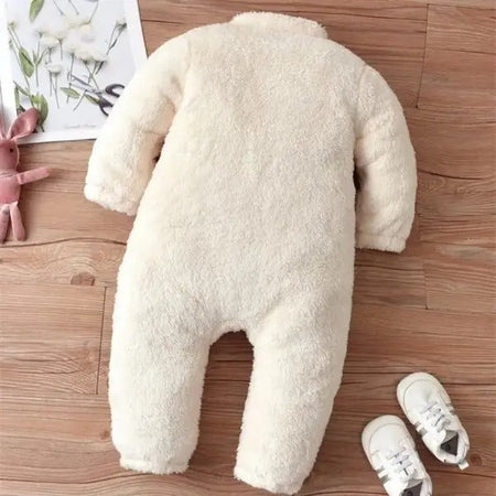 Ju Ju Jam Mini Bear romper for baby boys and girls, featuring a cute bear design and matching cap, perfect for keeping little ones cozy and stylish.