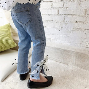 Polka Dotted Bow Denim Girls Jeans