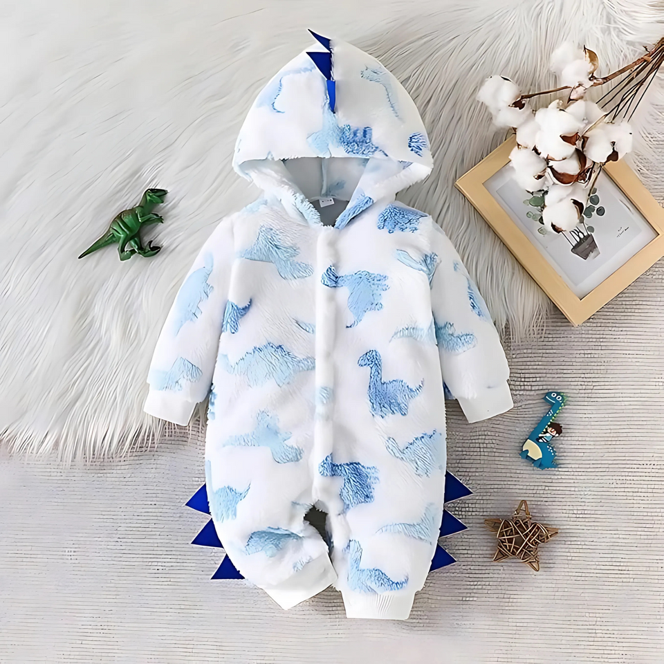 Cozy Fleece Dino Baby Boys Girls Romper Jumpsuit