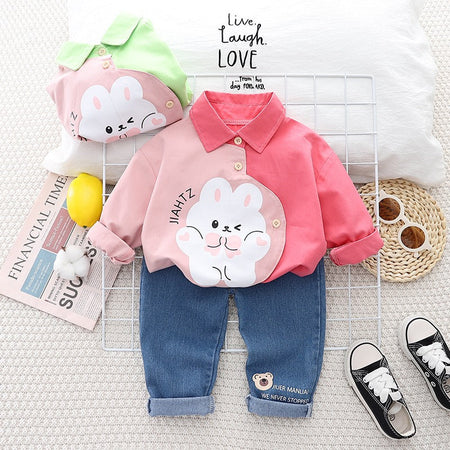 Pink Stylish Shirt with Jeans Girls Set