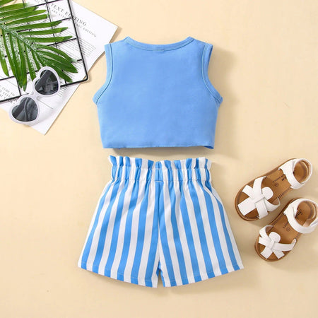 Ju Ju Jam Girls Duo Set – Modern and fashionable outfit with a knotty striped top and matching pants, ideal for a playful and stylish appearance.