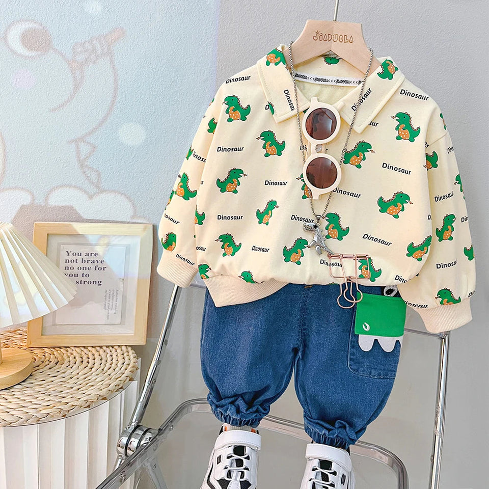 Ju Ju Jam Little Dinosaur Boys T-shirt and Jeans Set - Cute and stylish outfit featuring a playful dinosaur design.