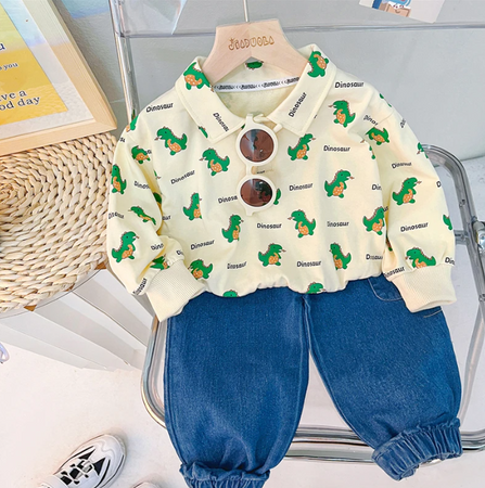 Ju Ju Jam Boys Clothing Set - Little Dinosaur T-shirt paired with jeans for a cute and casual style.