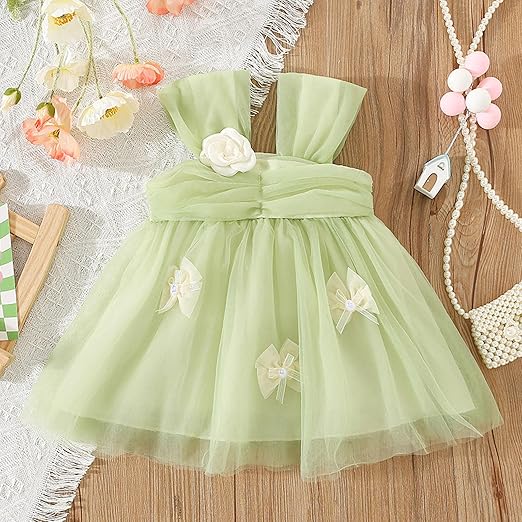 Green Blossom Festive Flare Girls Dress