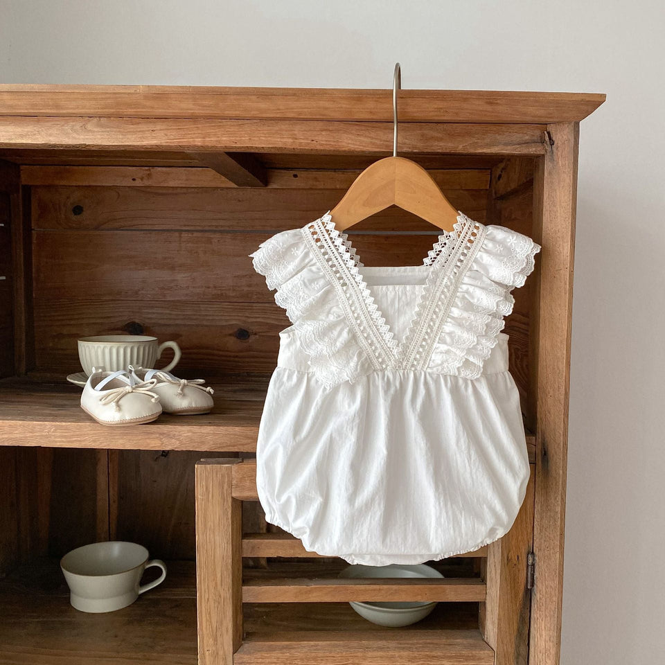 Charming Ruffled White Romper by Ju Ju Jam