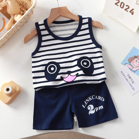 Summer Panda Striped Set for Boys - Features a playful panda design and striped pattern, perfect for keeping cool and fashionable, available at Ju Ju Jam.