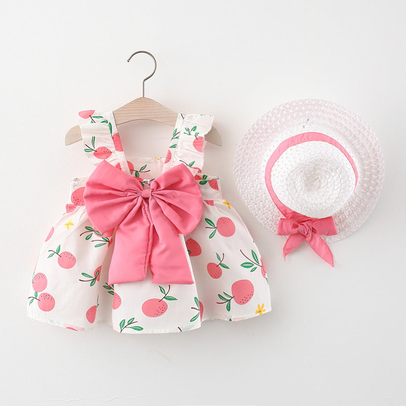 Pink baby bow girls dress with hat by Ju Ju Jam