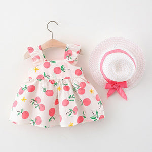 Ju Ju Jam pink dress for baby girls featuring a bow detail and matching hat