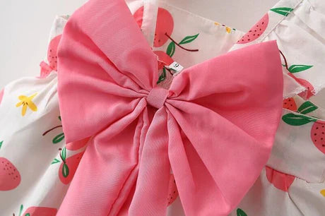 Charming pink baby girls' dress with bow and coordinating hat - Ju Ju Jam