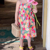 Elegant Pink Floral Dress for Vacation - Stylish baby girl dress with a beautiful floral print in pink, ideal for warm-weather adventures, found at Ju Ju Jam.