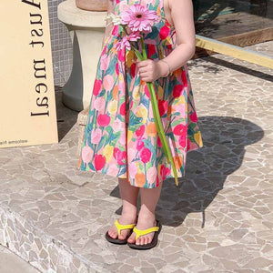 Pink Floral Print Vacation Dress for Girls - Features a fun and colorful floral pattern, perfect for stylish baby girls on vacation, at Ju Ju Jam.