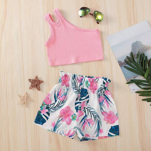 Ju Ju Jam Pink One Shoulder Top and Shorts Girls Set – Stylish and playful summer outfit featuring a one-shoulder top in pink with matching shorts.