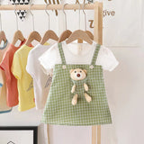 Playful 3D Teddy Suspender Style Girls Dress