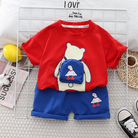 Adorable red bear boys' set including a 3D bag by Ju Ju Jam